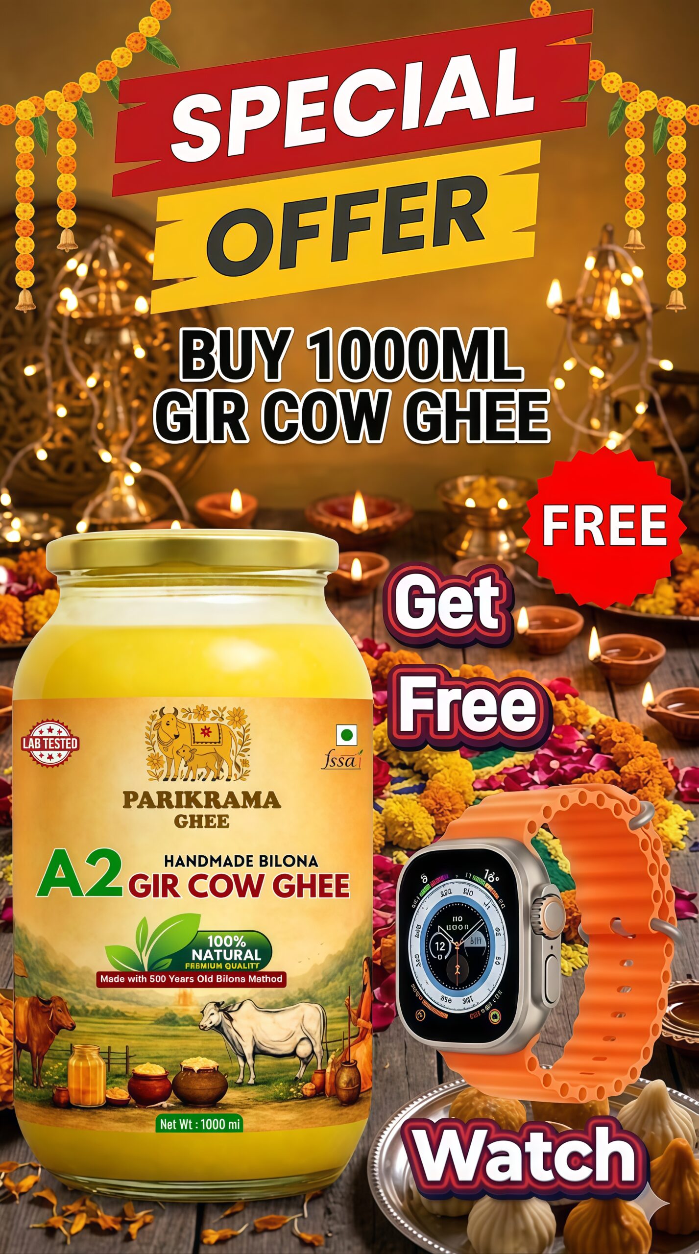Gir A2 Cow Bilona Ghee - 100% Pure 1000ml (yellow) - Image 4