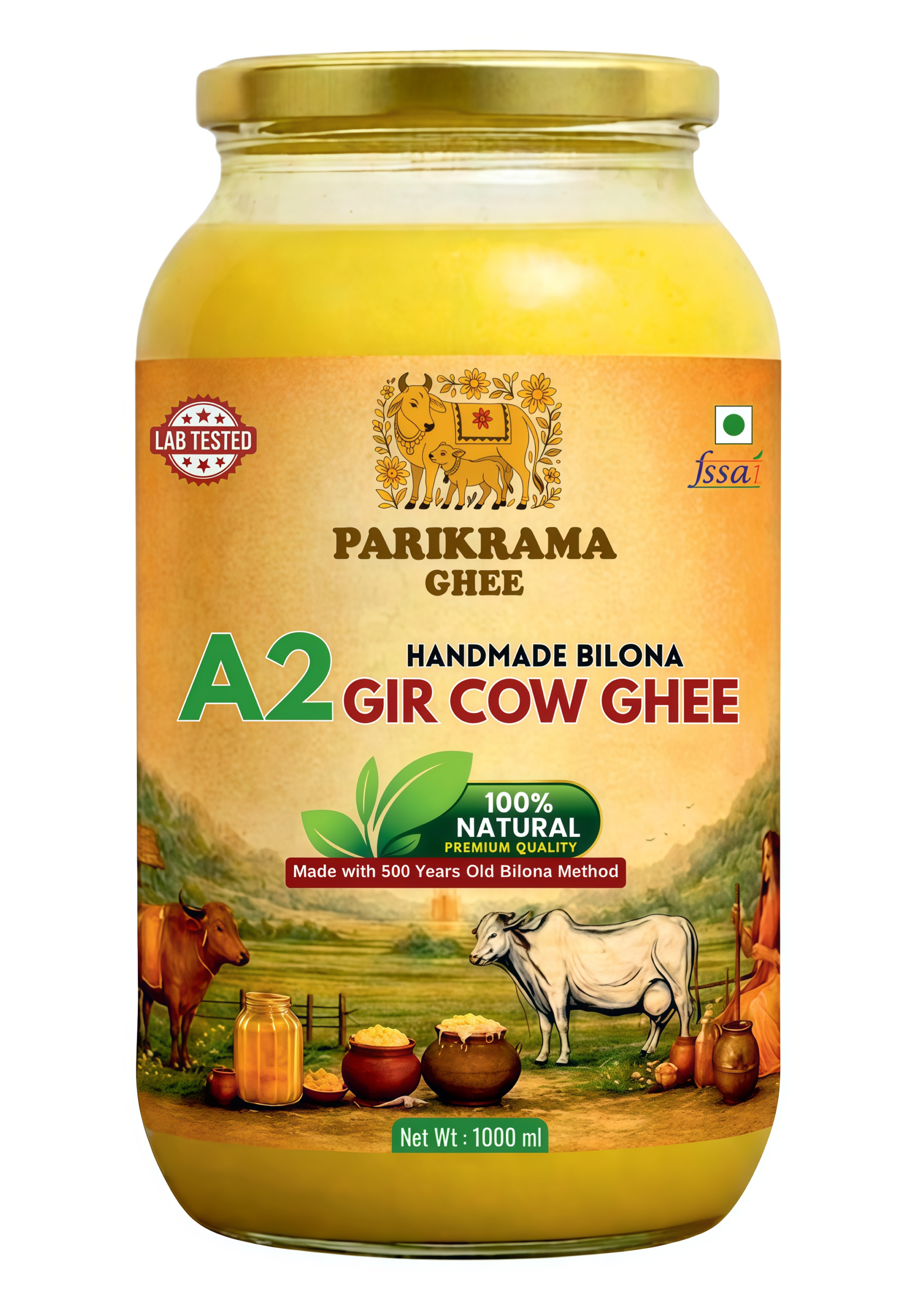 Gir A2 Cow Bilona Ghee - 100% Pure 1000ml (yellow)